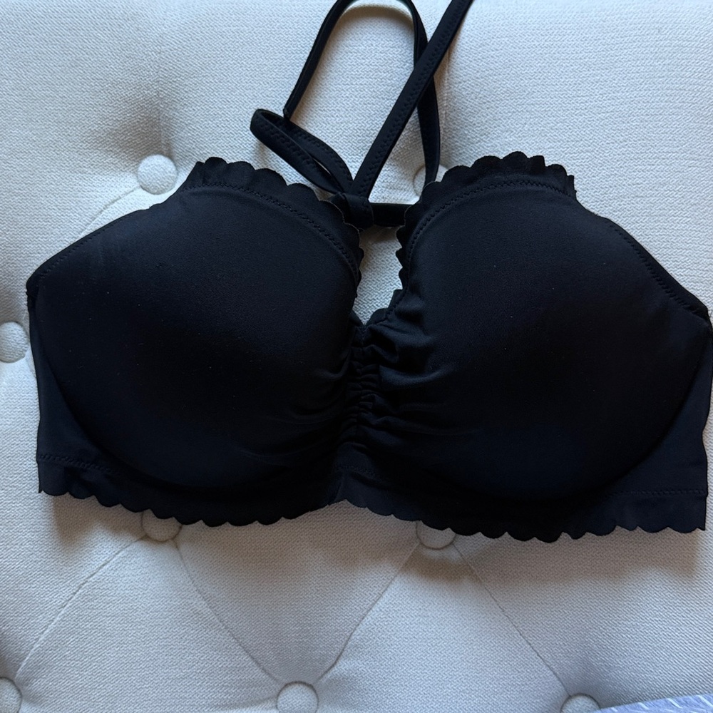 Victoria's Secret Black Scalloped Bikini Halter Top